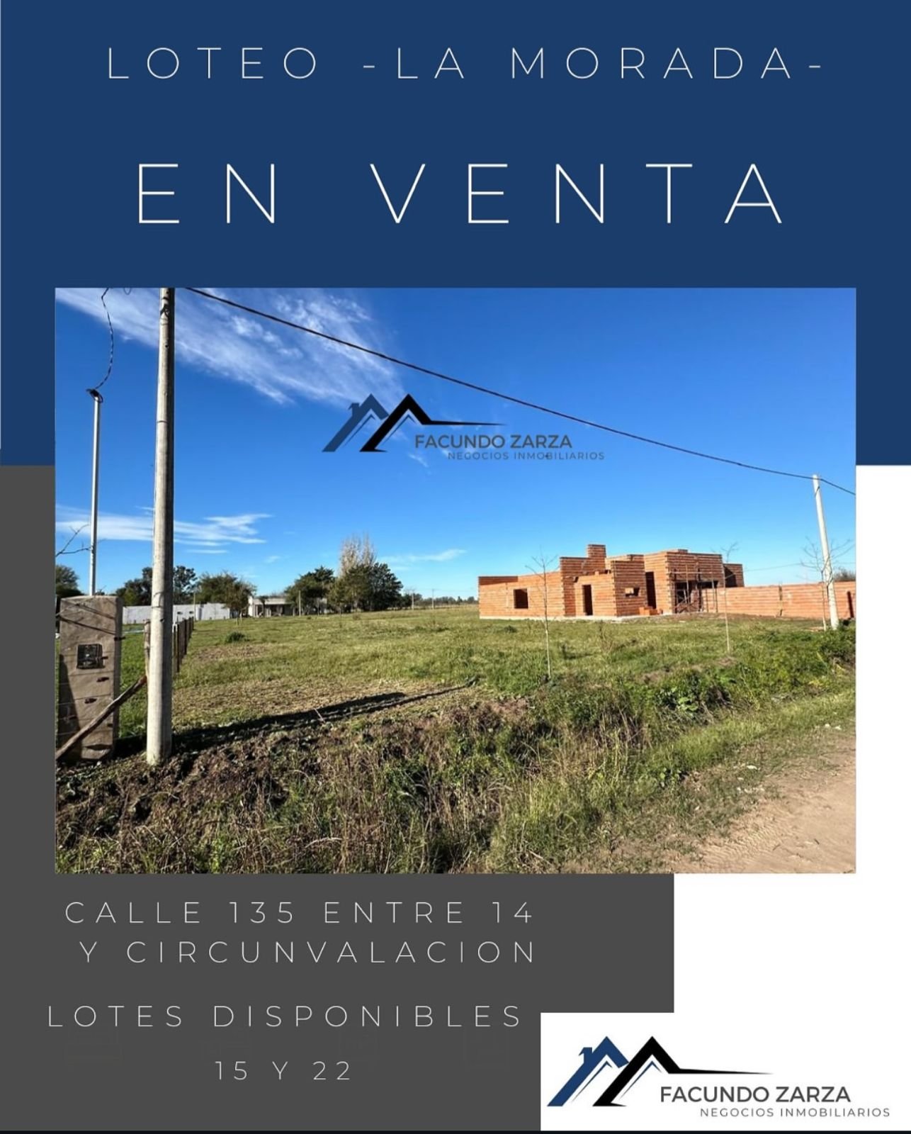 Loteo LA MORADA – Lote 15 dividido en dos – Gran oportunidad