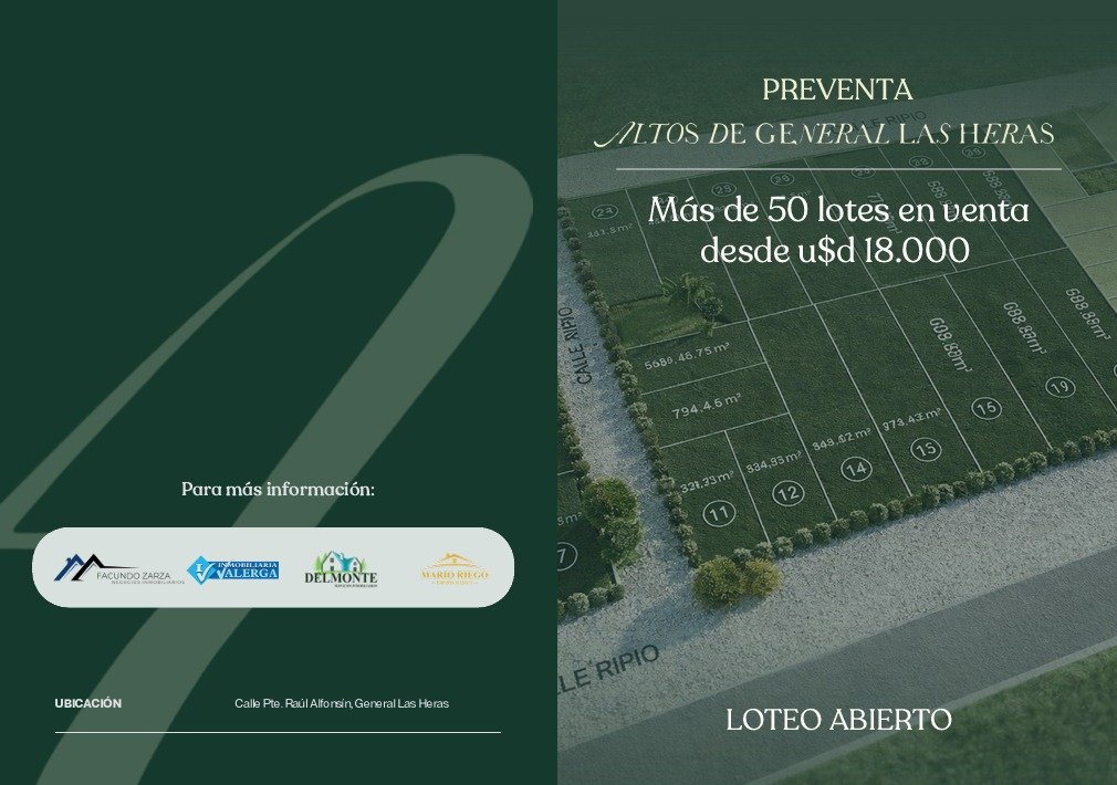 LOTEO «ALTOS DE GRAL LAS HERAS» Lotes desde 18.000U$D y hasta 96 cuotas fijas
